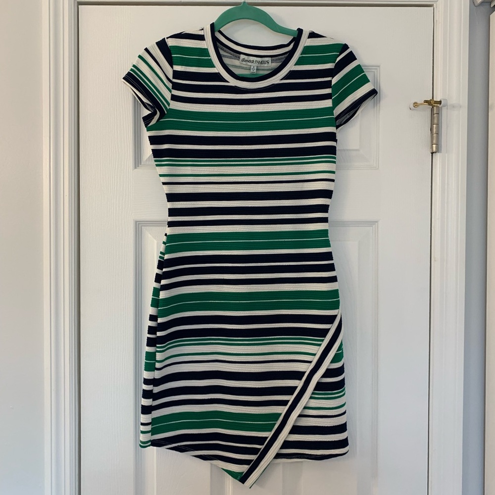 Blue and green striped dress. Body con fit. Very stretch and comfy!